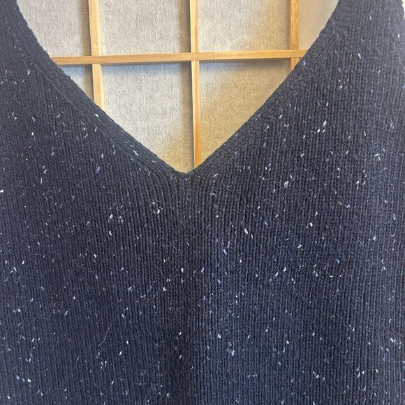 Old Navy Speckled Navy Blue V-Neck Thick Rib-Knit Sweater Tank Top Women Sz. M - Picture 2 of 7